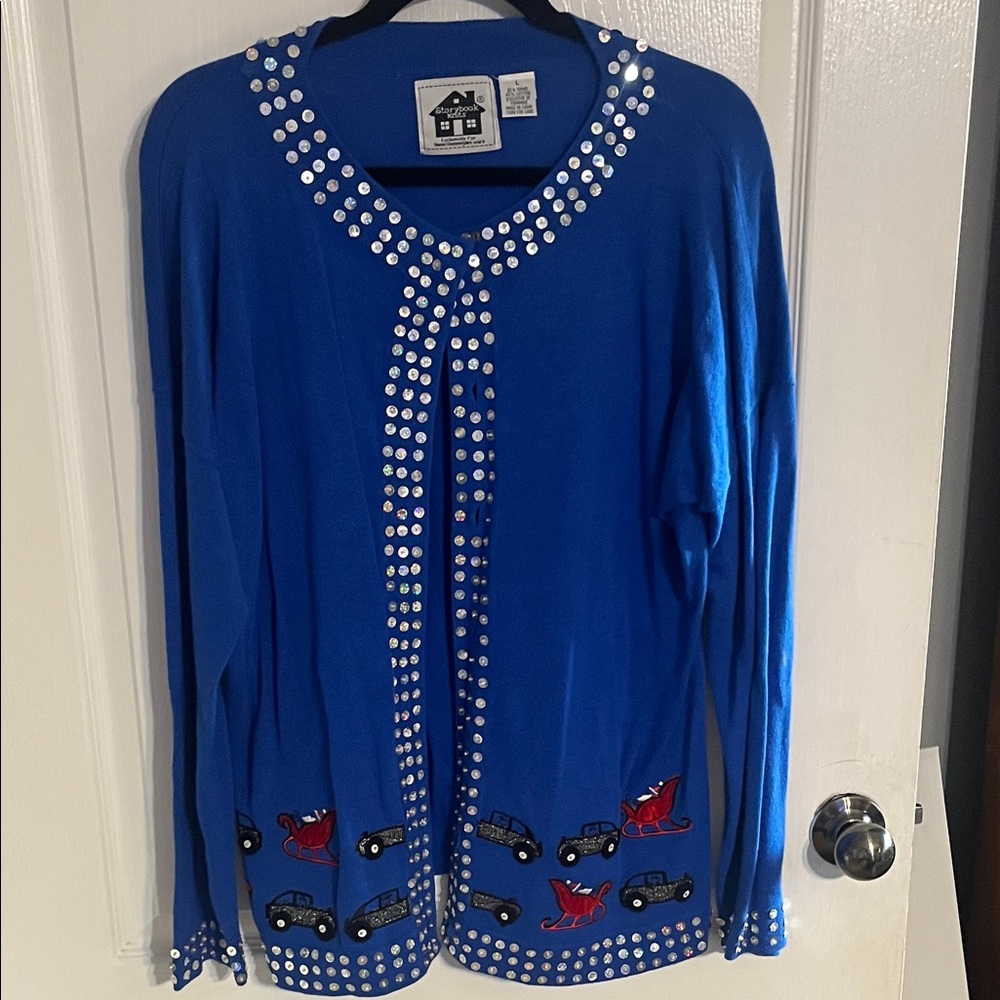 Storybook Knits Blue Cardigan with Embellishments